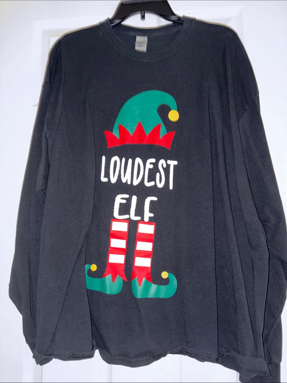 Gildan Black Long Sleeve 'Loudest Elf' Graphic Tee